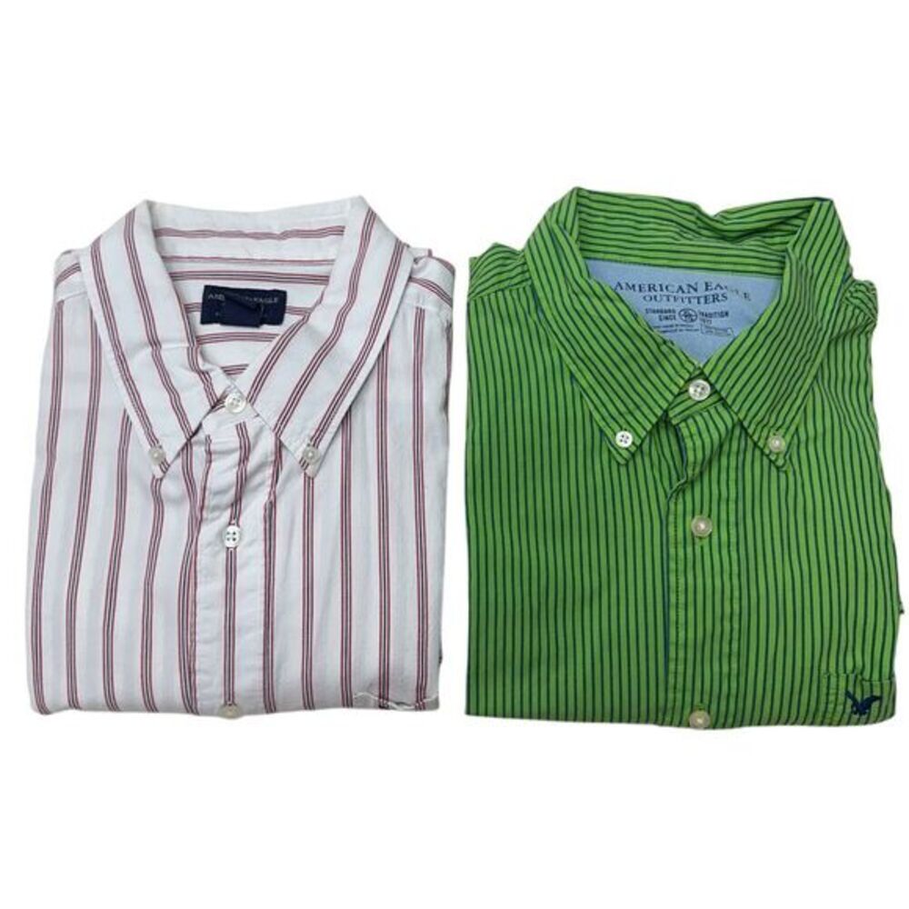 American Eagle Striped Button Down Shirt Classic Long Sleeve Mens XL Lot Of 2